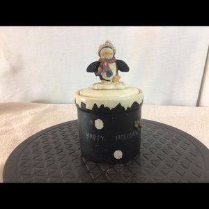 Vtg Happy Holidays PENGUIN Candle Holder With Lid
